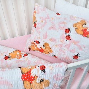 Dětské bavlněné povlečení 90x135+45x65 - Berušky růžové