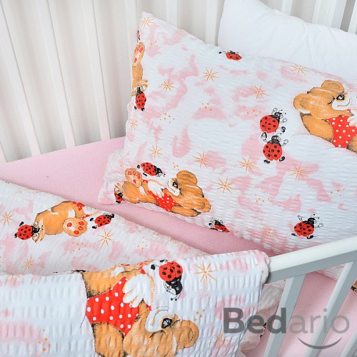 Dětské bavlněné povlečení 90x135+45x65 - Berušky růžové