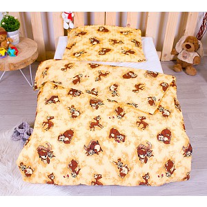 Dětské krepové povlečení 90x135+45x65 - Veverka a srneček hnědé