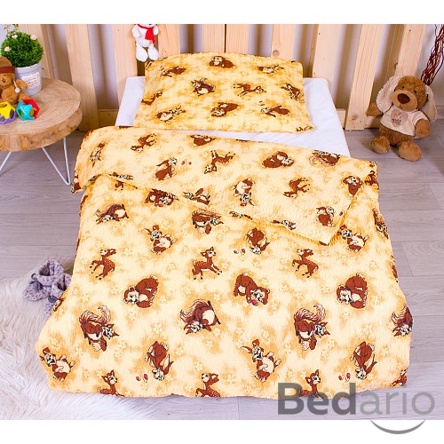 Dětské krepové povlečení 90x135+45x65 - Veverka a srneček hnědé
