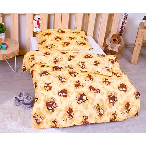 Dětské krepové povlečení 90x135+45x65 - Veverka a srneček hnědé