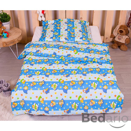 Dětské bavlněné povlečení 90x135+45x65 - Hvězdičky se zvířátky modré