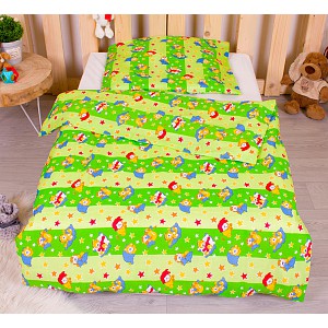Dětské bavlněné povlečení 90x135+45x65 - Hvězdičky se zvířátky zelené