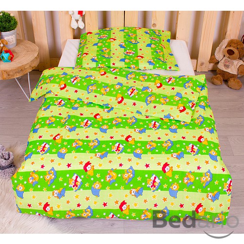 Dětské bavlněné povlečení 90x135+45x65 - Hvězdičky se zvířátky zelené
