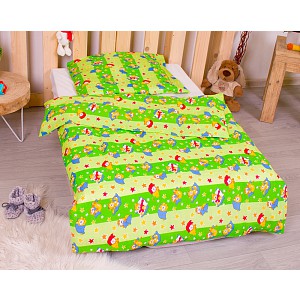 Dětské bavlněné povlečení 90x135+45x65 - Hvězdičky se zvířátky zelené