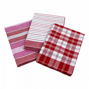 Kuchyňská utěrka Klasik 3 ks různý vzor - červená