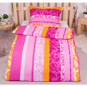 Krepové povlečení PREMIUM 140x200+70x90 Pruhy s květinovým vzorem