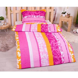 Krepové povlečení PREMIUM 140x200+70x90 Pruhy s květinovým vzorem