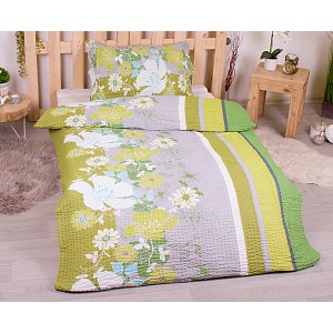 Krepové povlečení PREMIUM 140x200+70x90 Rozkvetlý pruh zelený