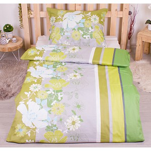 Polybavlna povlečení PREMIUM 140x200+70x90 Rozkvetlý pruh zelený