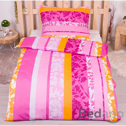 Polybavlna povlečení PREMIUM 140x200+70x90 Pruhy s květinovým vzorem