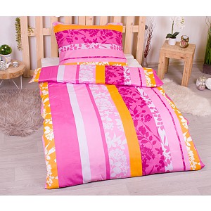 Polybavlna povlečení PREMIUM 140x200+70x90 Pruhy s květinovým vzorem