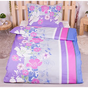 Polybavlna povlečení PREMIUM 140x200+70x90 Rozkvetlý pruh barevný