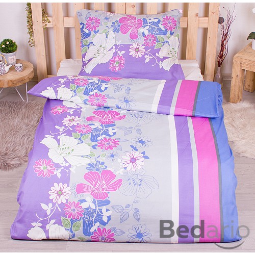Polybavlna povlečení PREMIUM 140x200+70x90 Rozkvetlý pruh barevný