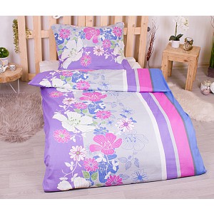 Polybavlna povlečení PREMIUM 140x200+70x90 Rozkvetlý pruh barevný