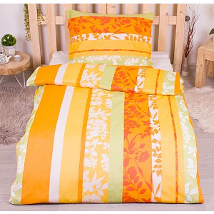 Polybavlna povlečení PREMIUM 140x200+70x90 Pestré pruhy s květinami
