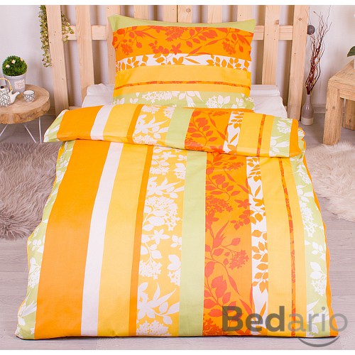 Polybavlna povlečení PREMIUM 140x200+70x90 Pestré pruhy s květinami