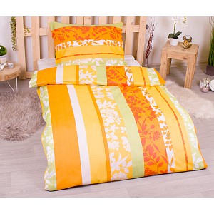 Polybavlna povlečení PREMIUM 140x200+70x90 Pestré pruhy s květinami