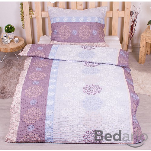 Polybavlna povlečení PREMIUM 140x200+70x90 Barevné pruhy s květinami