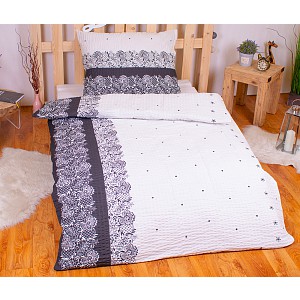 Polybavlna povlečení PREMIUM 140x200+70x90 Černobílé pruhy s ornamenty