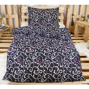 Polybavlna povlečení PREMIUM 140x200+70x90 Orient černý s fialovou