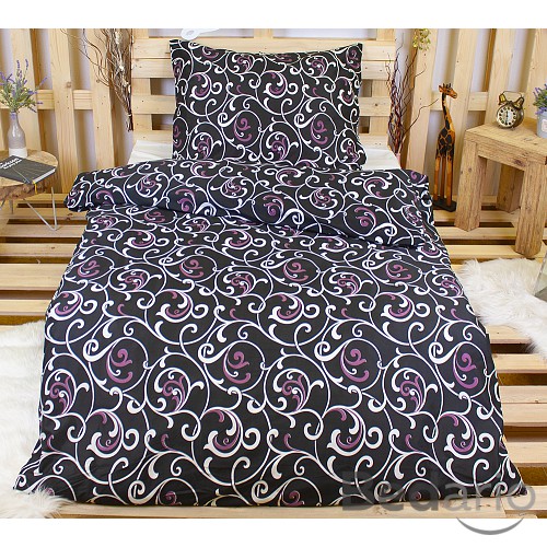Polybavlna povlečení PREMIUM 140x200+70x90 Orient černý s fialovou
