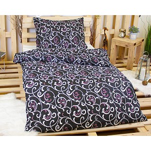 Polybavlna povlečení PREMIUM 140x200+70x90 Orient černý s fialovou