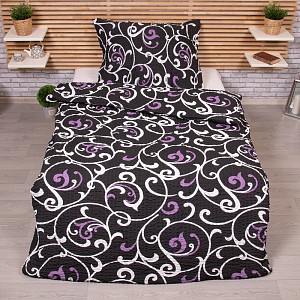 Krepové povlečení PREMIUM 140x200+70x90 Orient černý s fialovou