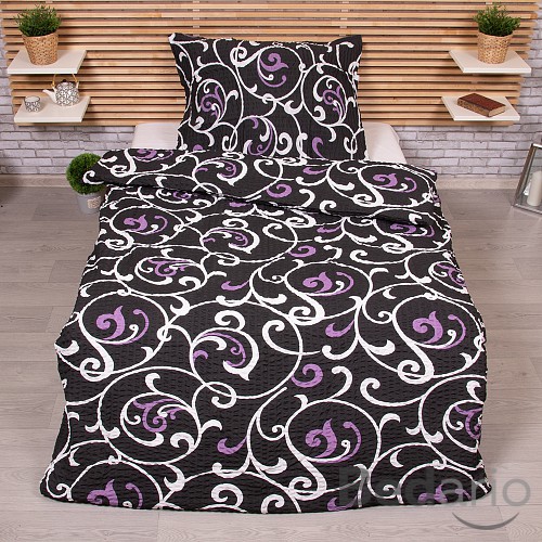 Krepové povlečení PREMIUM 140x200+70x90 Orient černý s fialovou