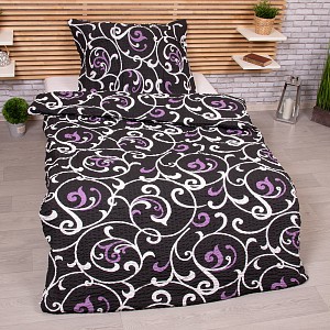 Krepové povlečení PREMIUM 140x200+70x90 Orient černý s fialovou