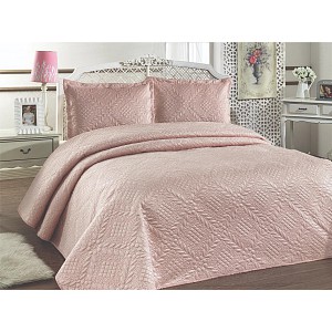 Prošívaný dekorační přehoz s květinovým vzorem 220x240 Růžová