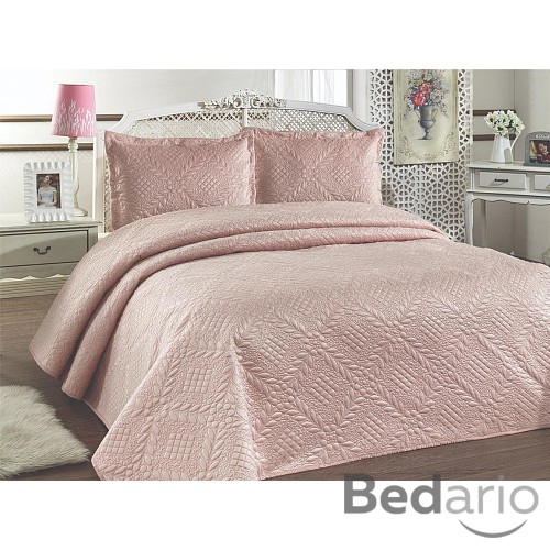 Prošívaný dekorační přehoz s květinovým vzorem 220x240 Růžová