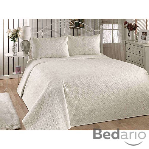 Prošívaný dekorační přehoz s květinovým vzorem 220x240 Krémová