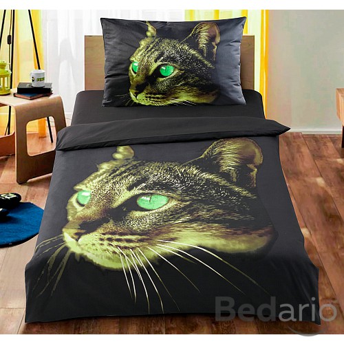 3D povlečení 140x200+70x90 Kočka zelenoočka