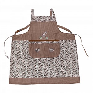 Kuchyňská zástěra s květinovým vzorem a jemnými kostičkami - Hnědá