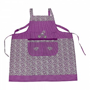 Kuchyňská zástěra s květinovým vzorem a jemnými kostičkami - Fialová