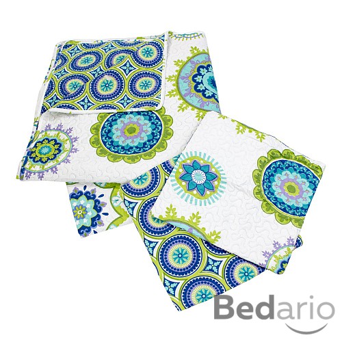 Přehoz na postel s povlaky na polštářky 220x240 + 2x 40x40 Kaleidoskop - zelený