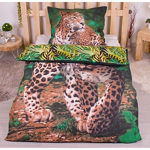 Bavlněné povlečení 140x200+70x90 Leopard Green