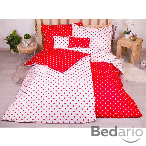 Sedmidílná sada hebkého povlečení s jemnými puntíky 140x200+70x90 Red & White
