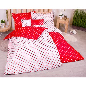 Sedmidílná sada hebkého povlečení s jemnými puntíky 140x200+70x90 Red & White