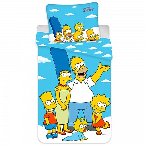 Bavlněné povlečení 140x200+70x90 The Simpsons family Clouds
