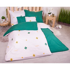 Sedmidílná sada hebkého povlečení se vzorem 140x200+70x90 Emblém bílo-zelená