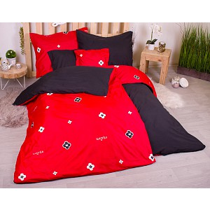 Sedmidílná sada hebkého povlečení se vzorem 140x200+70x90 Emblém červeno-černá