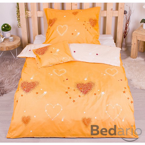 Třídílná sada hebkého povlečení 140x200+70x90+40x50 srdcové hvězdy - zlatá