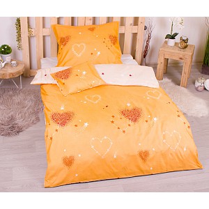Třídílná sada hebkého povlečení 140x200+70x90+40x50 srdcové hvězdy - zlatá