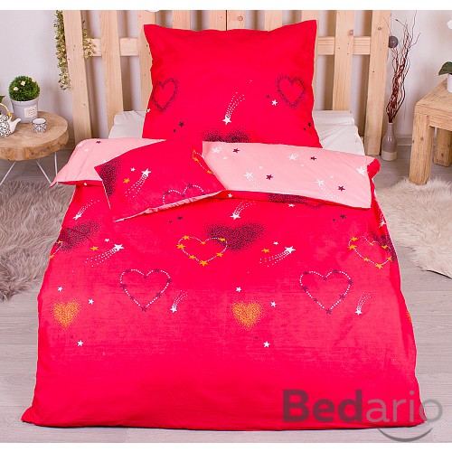 Třídílná sada hebkého povlečení 140x200+70x90+40x50 srdcové hvězdy - červená