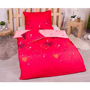 Třídílná sada hebkého povlečení 140x200+70x90+40x50 srdcové hvězdy - červená