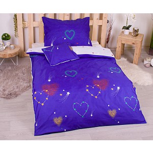 Třídílná sada hebkého povlečení 140x200+70x90+40x50 srdcové hvězdy - modrá