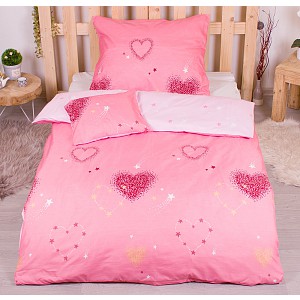 Třídílná sada hebkého povlečení 140x200+70x90+40x50 srdcové hvězdy - růžová