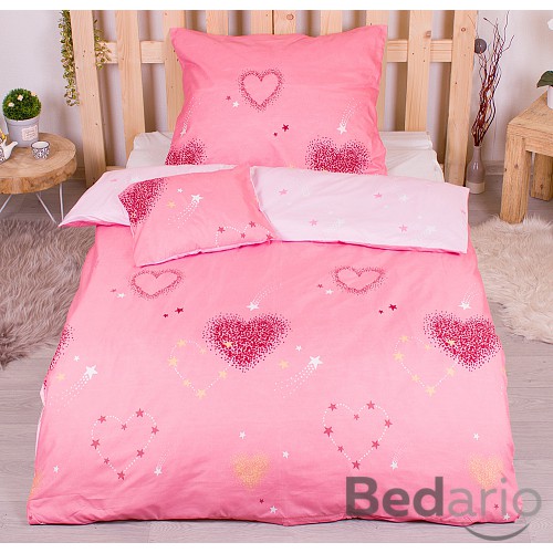 Třídílná sada hebkého povlečení 140x200+70x90+40x50 srdcové hvězdy - růžová